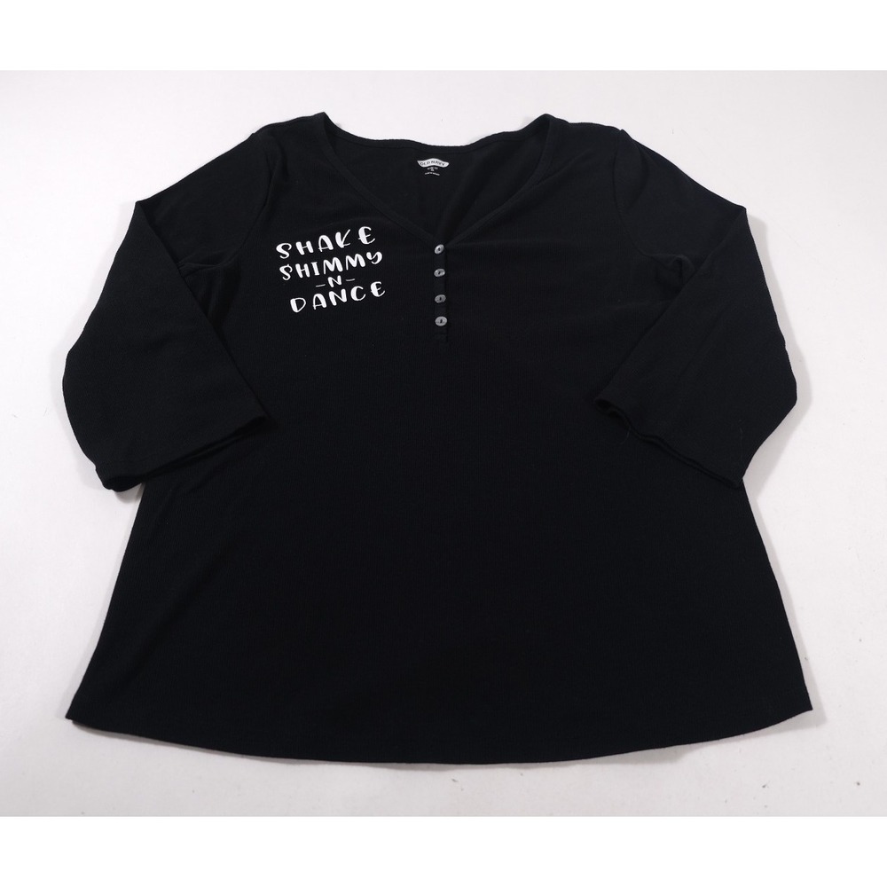 Old Navy Henley Top Women XL Black Shake Shimmy N Dance Slim Fit Ribbed Knit 3/4